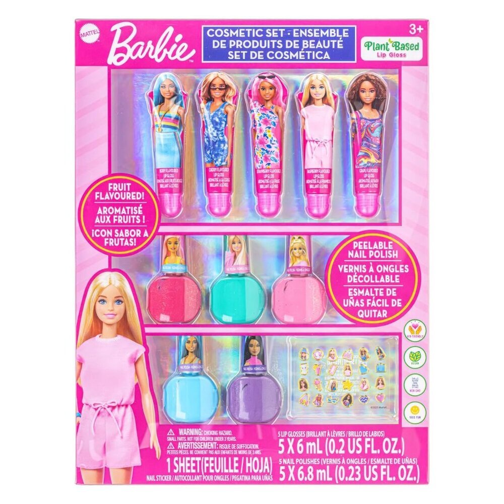 Barbie Cosmetic Makeup Set for Girls with Super Sparkly Lip Gloss Nail Polish an